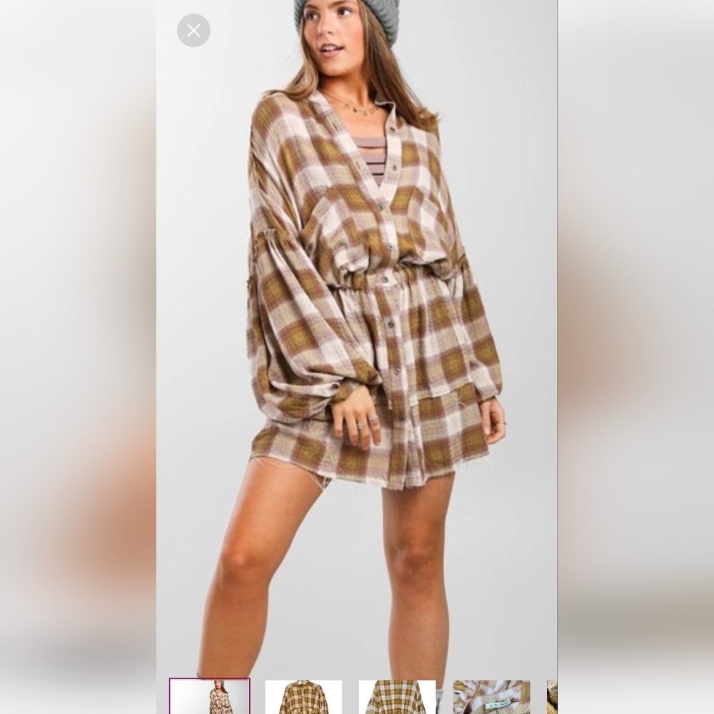 We The Free Long Sleeve Plaid Oversized Dress Xs Free People Boho Grunge